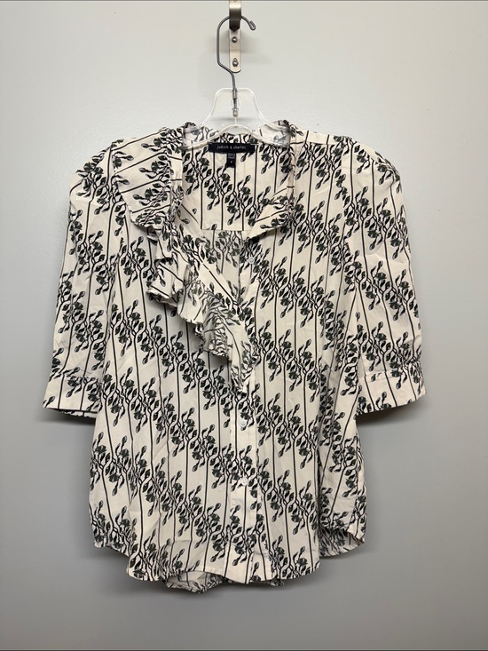Judith & Charles Tops - Judith & Charles 100% Silk Ivory Ruffle Front Botanical Floral Stripe Blouse